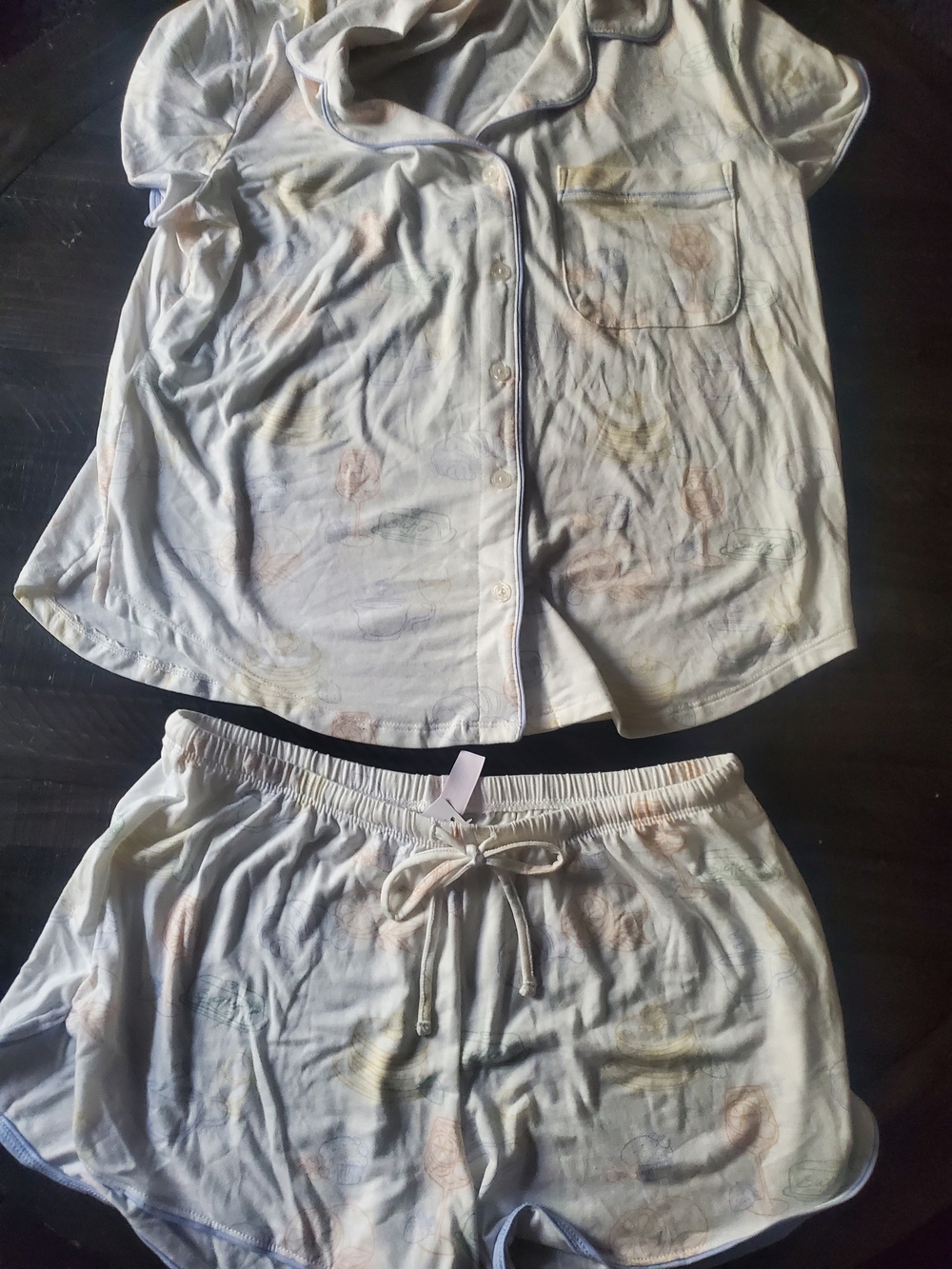 Auden White Short Pajama Set with Pastel Blue & Yellow Print - Picture 3 of 3